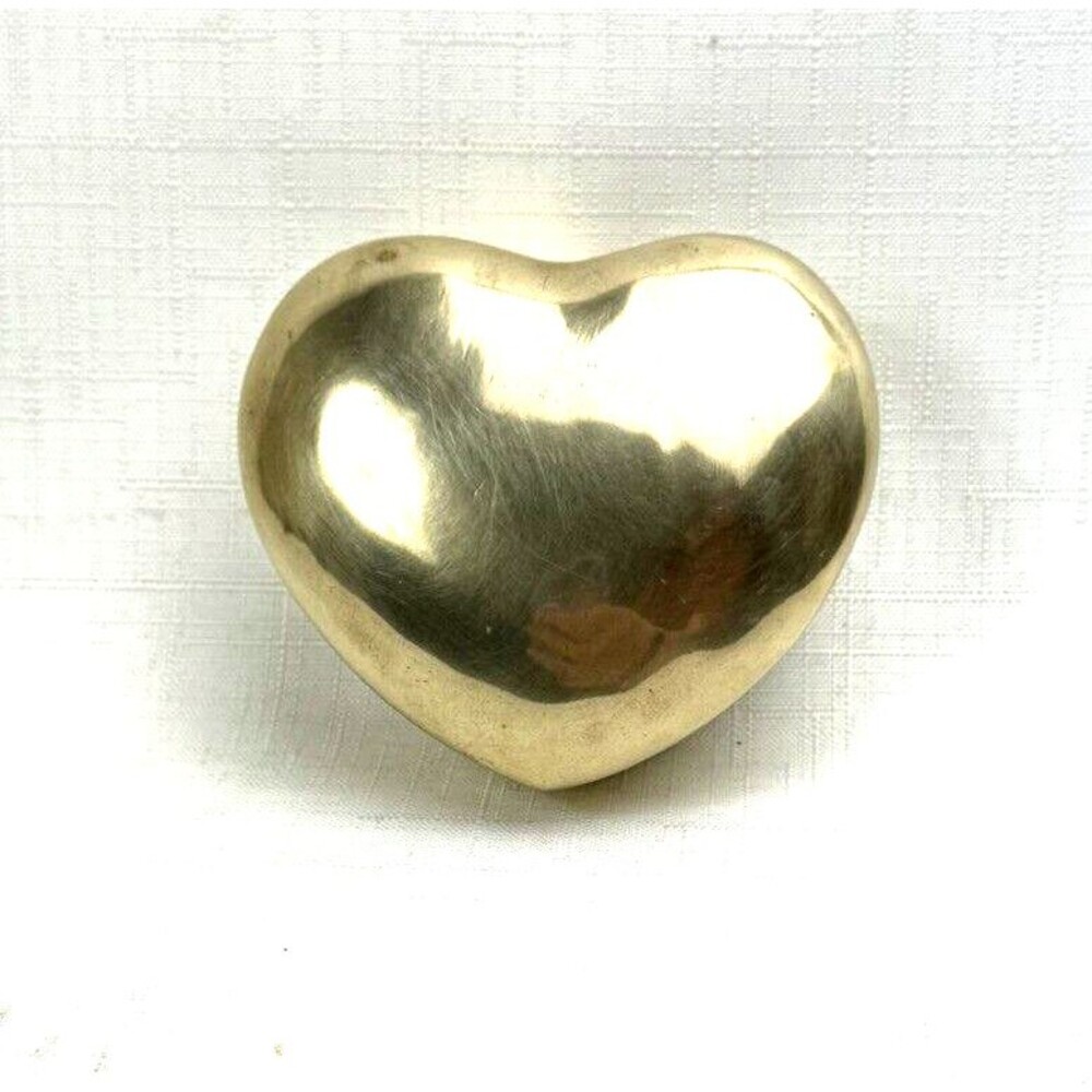 Gold Heart Shaped Solid Brass Trinket Box Jewelry Box Loose Lid 3”x 1.25” Korea